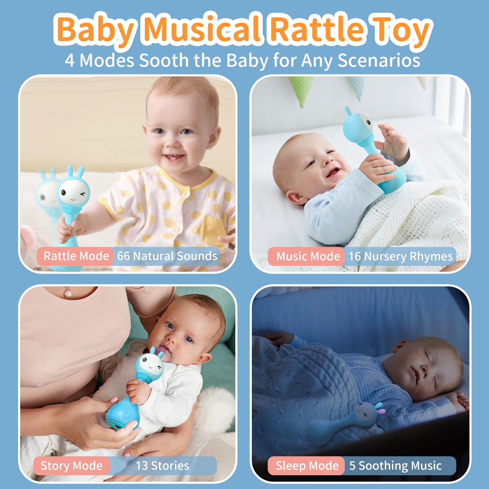 alilo Yoyo Talking Bunny Baby Musical Rattle - Repeats What You Say, Preloaded 90+ Content, ABC/Number/Notes Learning, Toys for Babies Newborns
