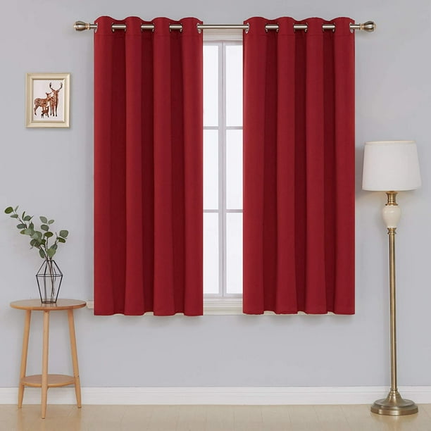 Deconovo True Red Blackout Curtains for Kitchen Grommet Top Short