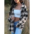 thumbnail image 4 of ZAFUL Women Casual Wool Blend Plaid Thin Shirt Black S, 4 of 6
