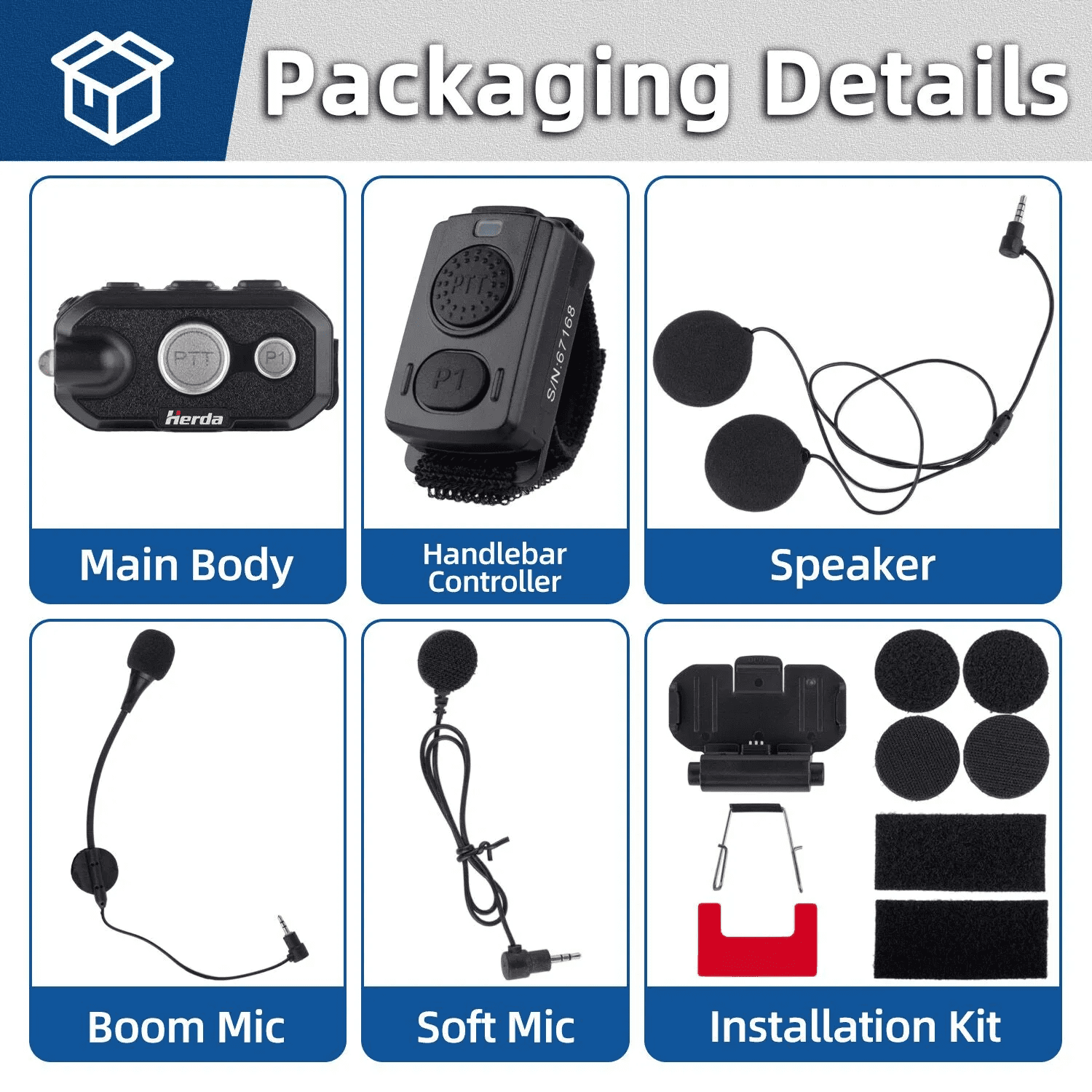 Helmet Headset with Torch and Handlebar PTT Controller - with K1 Radio Bluetooth Adapter