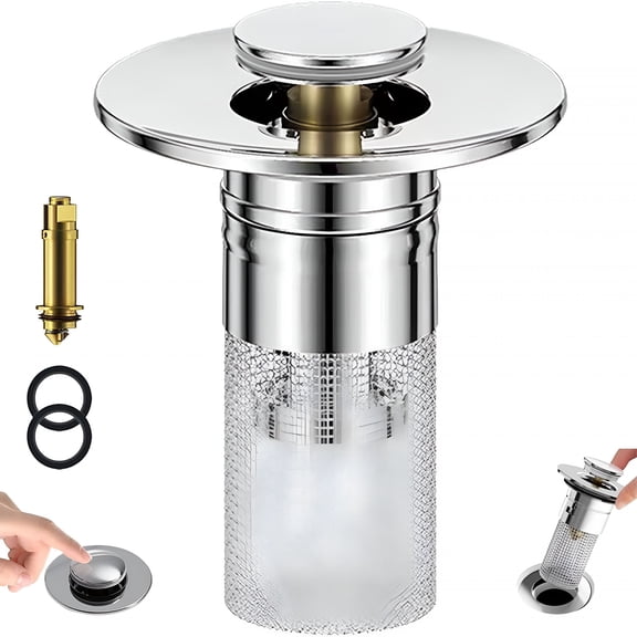 ACDANC 2-in-1 Pop Up Drain Plug with Stainless Steel Filter,Universal Bathroom Sink Drain Strainer & Hair Catcher for 1.1"