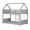 thumbnail image 6 of Miniyam Wood Twin over Twin Floor Bunk Bed with Guardrails for Kids and Teens, Gray, 6 of 8
