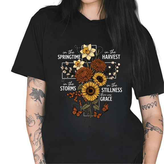 COZYMY Women's Boho Sunflower Faith Quote Graphic Short Sleeve T-Shirt Religious Daily Soft Tees Tops