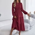 thumbnail image 5 of DeHolifer Women Dresses Solid Color Long Sleeve Crewneck Maxi Dress A-Line Swing Flowy Long Dress Wine S, 5 of 7