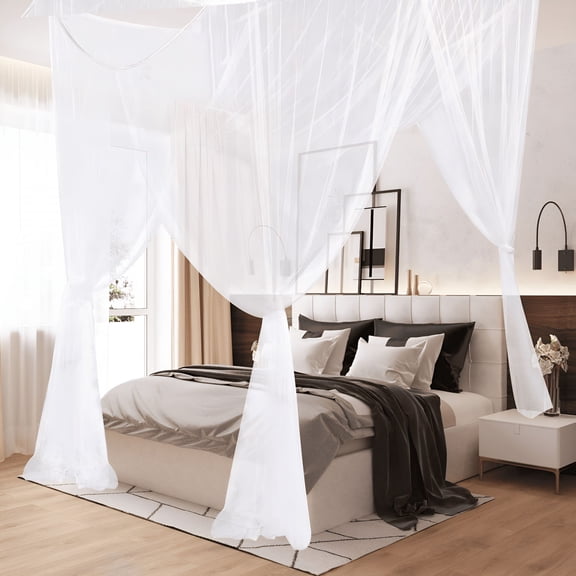 AUQ 2026 New 4 Corner Post Bed Canopy Curtains,Bed Curtains 4 Door Square Bed Netting Canopy Curtains Canopy Large Mosquito Netting Bedroom Princess Decoration Fits Full/Queen/King Size