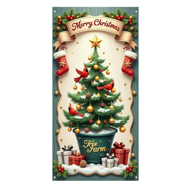 Hearth & Gear Décorations de Rideau de Porte Bannière Rouge de Porte d'Entrée Joyeux et Train Extérieur et Décorations de l'Année Fête d'Hiver Fête d'Entrée Panneau de Porche Décorations. Horizon des Événements 4k Fête pour Enfants 8-12