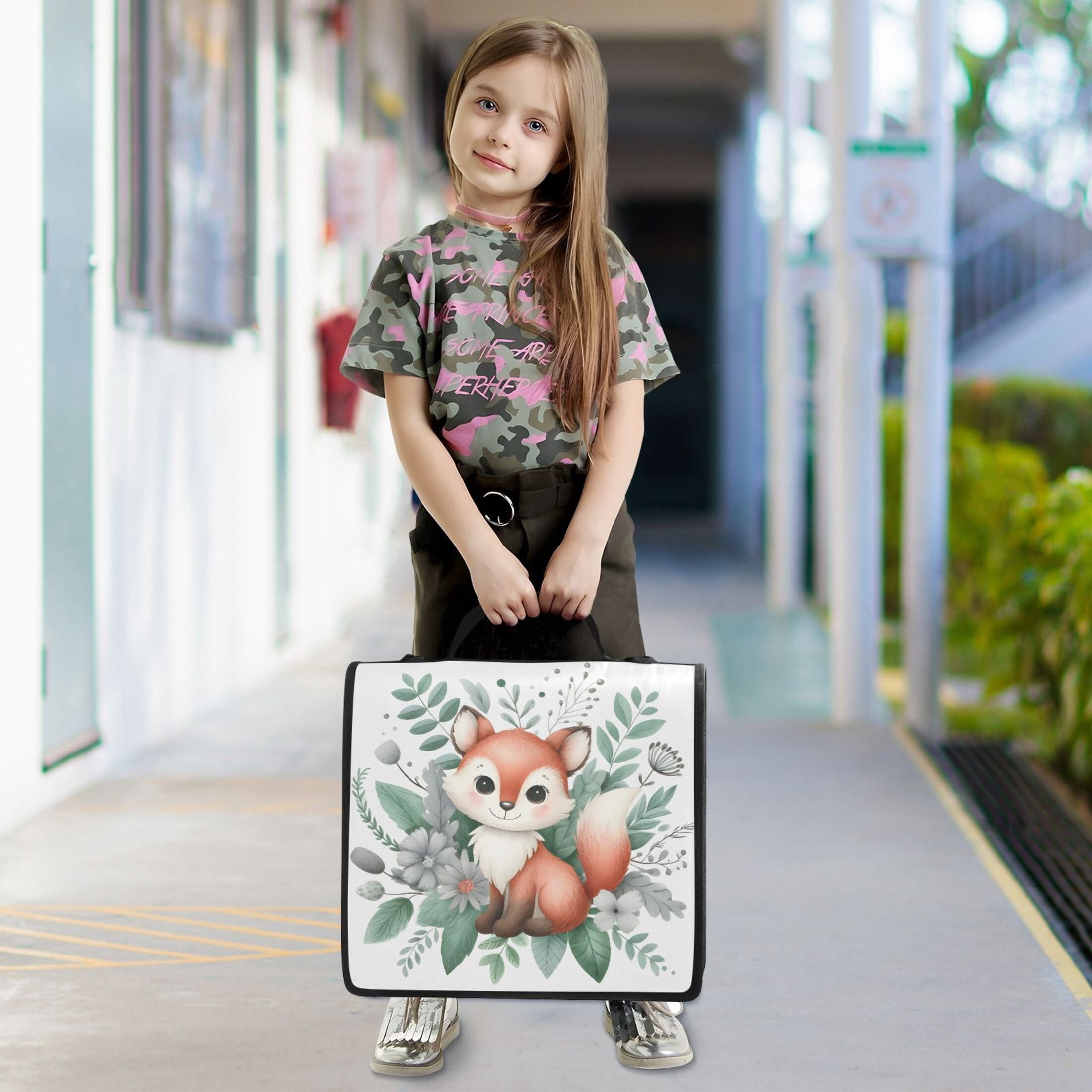 3 Ring Zipper Binder with Shoulder Strap Waterproof Trapper Keeper 2 Inch D-Ring 500 Sheets Capacity Cute Fox in Floral Bouquet