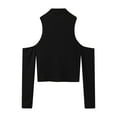 thumbnail image 4 of UoCefik Mens Cold Shoulder T-shirts Mock Neck Knit Tee Tops Sports Fitness Fashion Streetwear Slim Fit Tops Black 3XL, 4 of 6