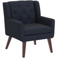 thumbnail image 5 of Accent Reading Chair Button-Tufted Upholstered Comfy Mid Century Modern Chair with Linen Fabric Lounge Arm Chairs for Living Room Bedroom (Dark Blue), 5 of 15