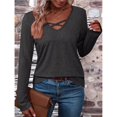 thumbnail image 4 of Camiseta de Larga con Cuello en V para Mujer, Estilo Casual, Cómoda, Elástica, de Color Liso. Gris Oscuro L, 4 of 6