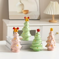 Dserfhy Lighted Ceramic Christmas Tree Small Xmas Tree Figurine with Fruit Tree Topper Holiday Tabletop Centerpiece for Home Mantel Shelf Fireplace Decor