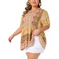 thumbnail image 4 of Agnes Orinda Women's Plus Size V Neck Short Sleeves Summer Shirts Floral Peplum Boho Blouses Tops 4X Yellow, 4 of 6