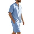 thumbnail image 3 of Mlqidk Men Linen Sets Outfits 2 Piece Casual Short Sleeve Button Down Shirts Lightweight Shorts Sets Summer Beach Vacation Outfits Light Blue L, 3 of 8