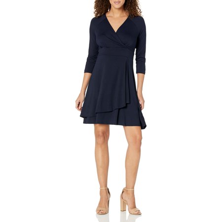 Karen Kane Women's Faux Wrap Drape Dress, Navy