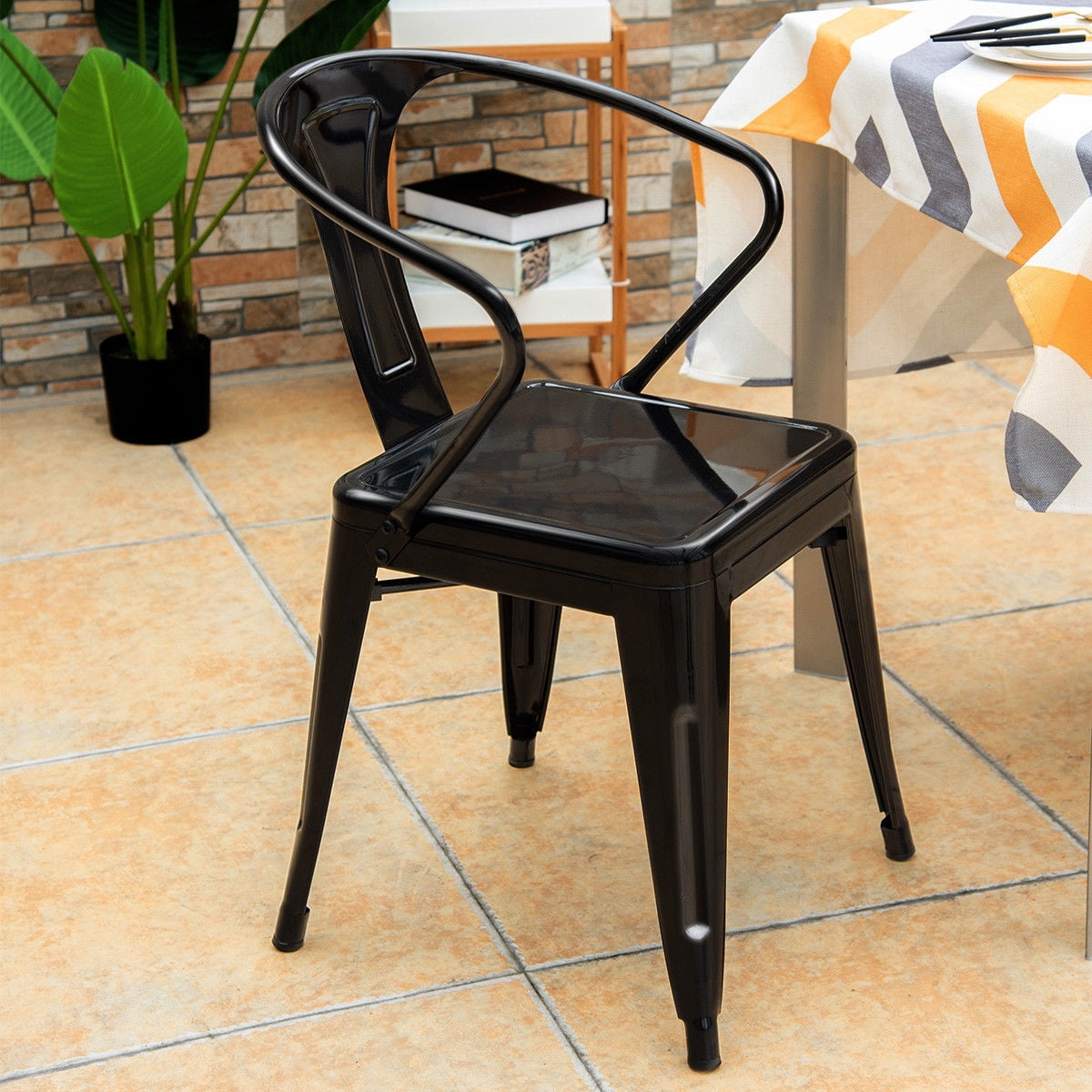 Costway Set Of 4 Tolix Style Metal Chairs Arm Chair Kitchen Dining Costway Set Of 4 Tolix Style Metal Chairs Arm Chair Kitchen Dining Side Stackable