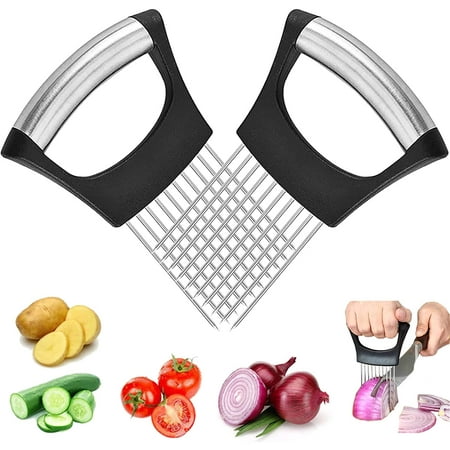 

YOWELL Onion Holder Slicer Cutter - Stainless Steel Onion Holder for Slicing and Chopper Vegetables Carrots Potatoes Tomatoes Fruits with Ease | Safety Kitchen Cooking Tools Aid Gadget(2 pcs)