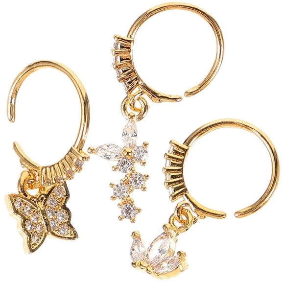 STOBOK Nose Piercings Hoops Design Butterflies Shaped 316L Stainless Steel 3Pcs