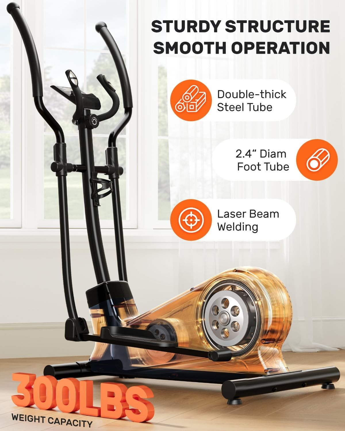 Caromix Elliptical Machine with Magnetic Resistance, Elliptical Exercise Machine for Home with LCD Monitor and Hyper-Quiet Magnetic Driving System, 300LBS Loading Capacity