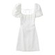 thumbnail image 1 of Women White Fashion Linen Blend Dress Female Square Neck Short Puff Sleeves Backless Crossover Strap, 1 of 5