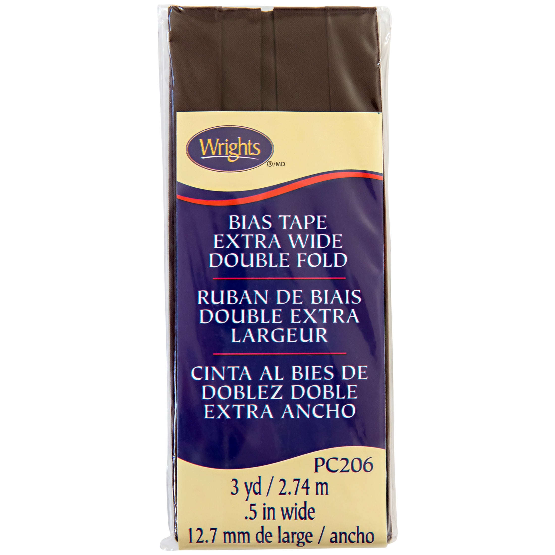 Wrights 1/2" Seal Brown Extra Wide Double Fold Bias Tape, 3 yd