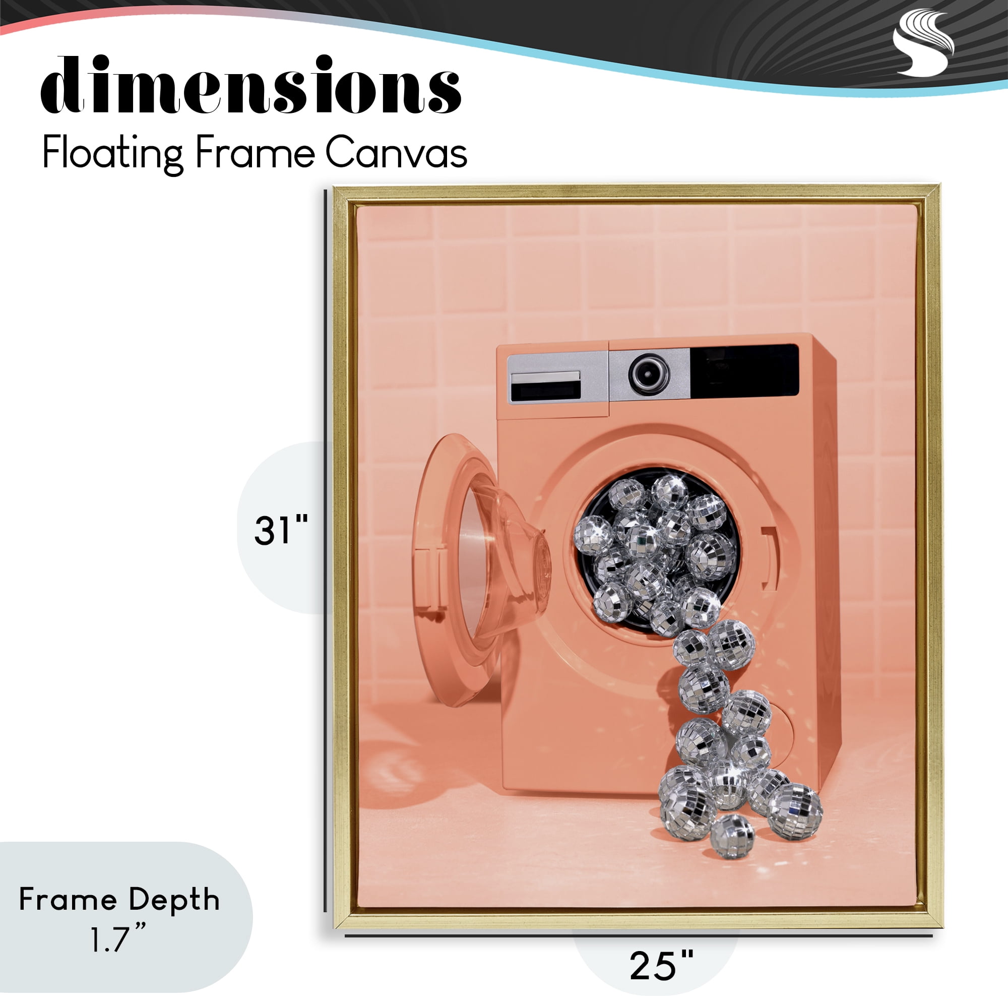 Stupell Industries Disco Laundry Machine over Orange Gold Framed Floater Canvas Wall Art, design by LISH Creative