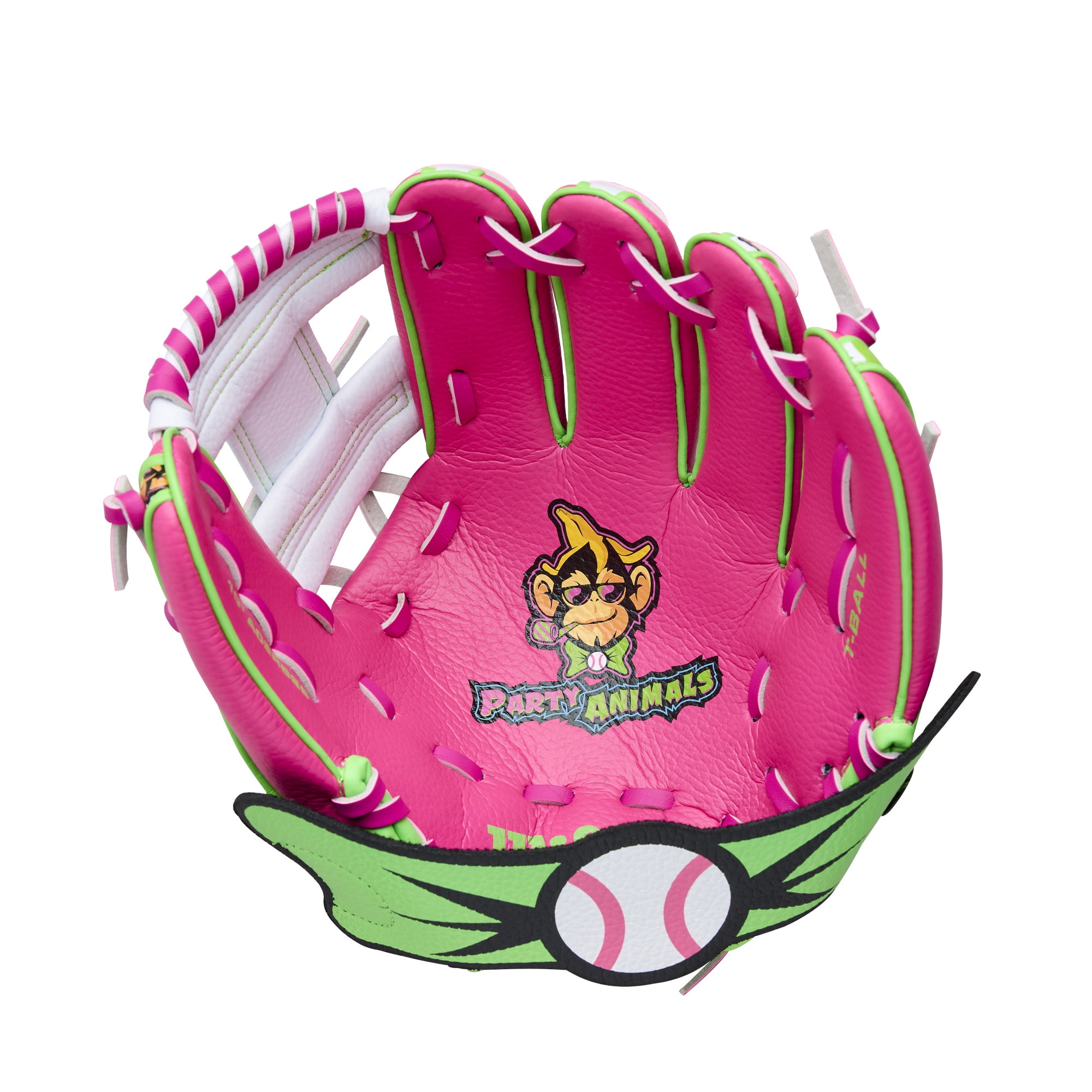 Wilson 2026 A200 EZ Catch Party Animals 10” T-Ball Glove - Flamingo Pink/White/Neon Green, Right Hand Throw