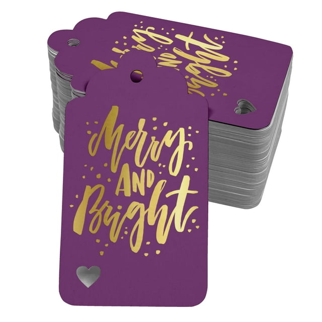 Inkdotpot Real Gold Foil Merry And Bright Christmas Tags Favor Hang Paper Tags 100 Pieces