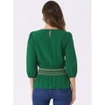 thumbnail image 3 of DARING DIVA Peplum Top Puff Smocked Waist Blouse M Green, 3 of 6