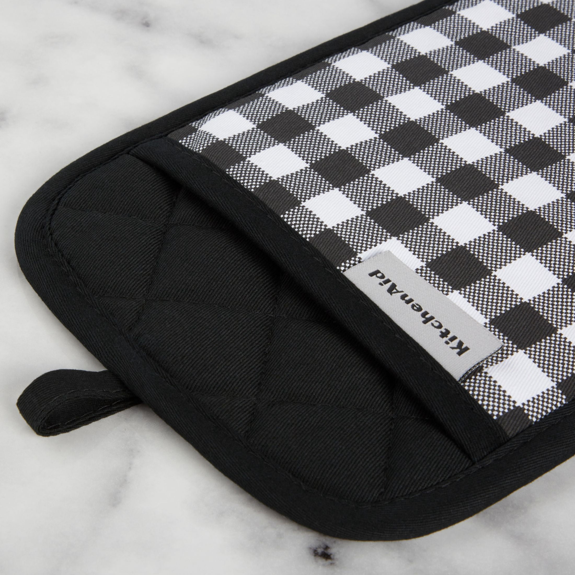 KITCHENAID Gingham Pot Holder 2-Pack Set, Matte Black, 7"x10"