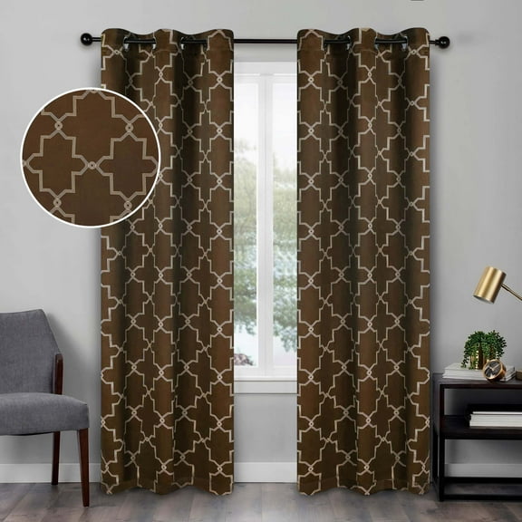 Superior Trellis Blackout Grommet Curtain Panel Pair, Set of 2 Curtains, 42"W x 108"L, Cappuccino