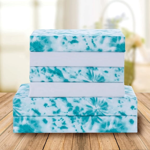 Elegant Comfort 6 Piece Bed Sheets Polyester Twin-Xl Tie Dye Teal Tie-Dye 1500 Thread Count