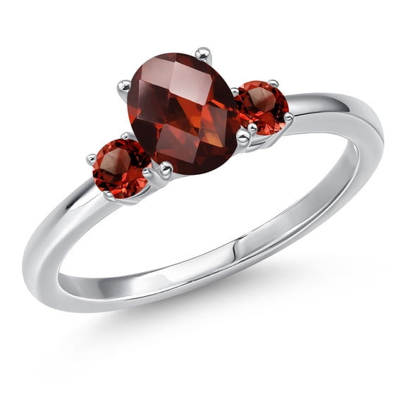 Gem Stone King 14K White Gold Red Garnet Engagement Ring for Women | 1.30 Cttw | Oval Checkerboard 7X5MM | Gemstone January Birthstone | Size 7