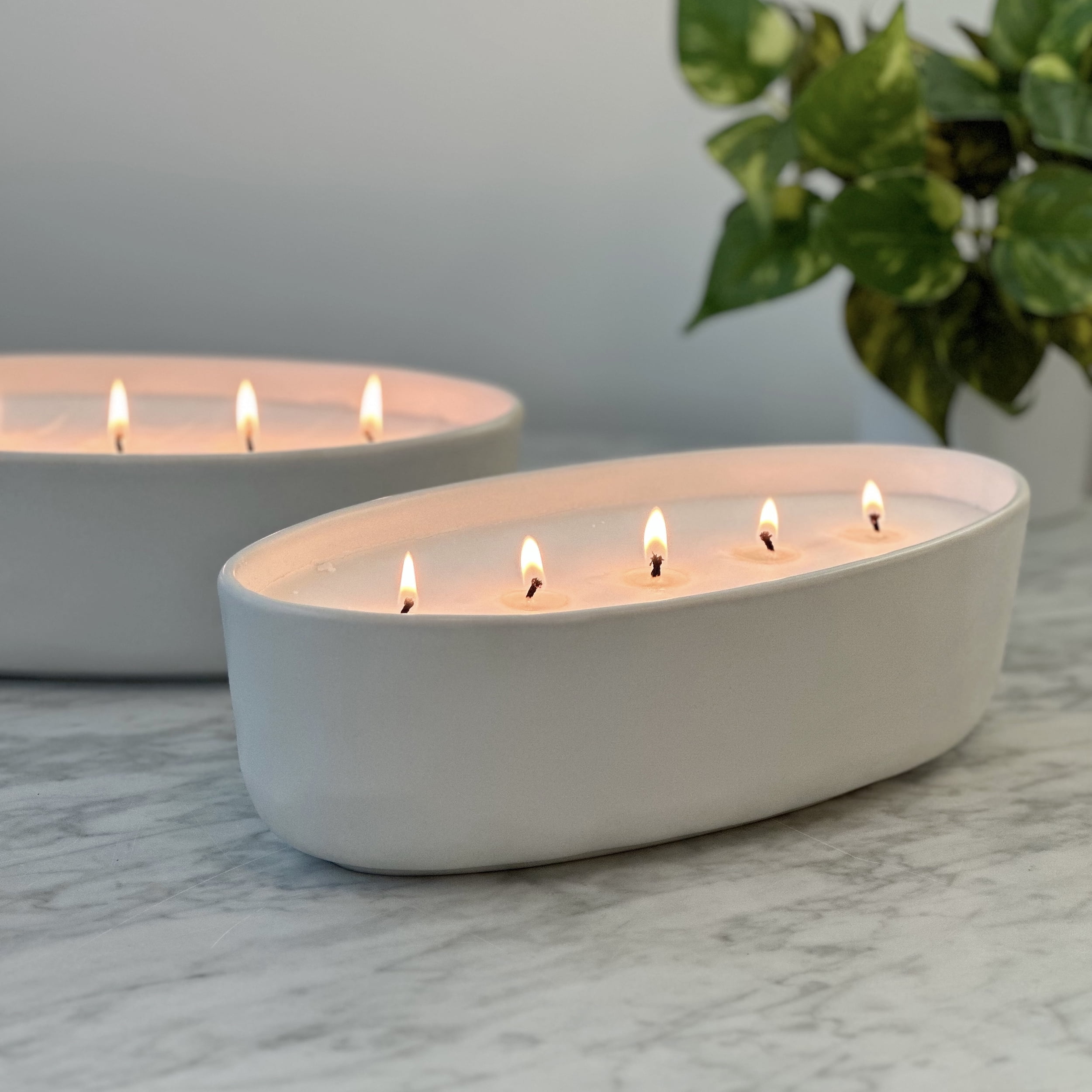 (4 pack) Better Homes & Gardens 40.5 oz 5-Wick Ceramic Candle, Salted Coconut & Mahogany, Grey