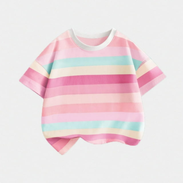 Blusas y camisas de manga corta con cuello redondo Camiseta de manga corta con cuello redondo a rayas para niño Camiseta informal de media manga para uso diario para bebé Camiseta de algodón para niño