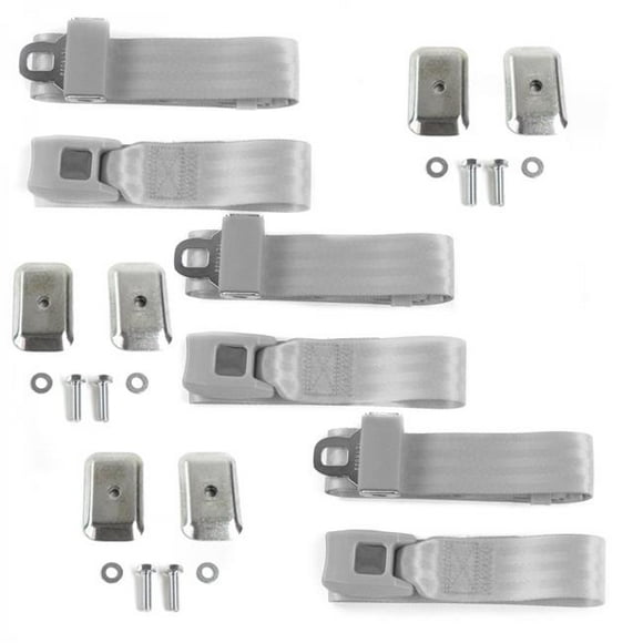 Triumph Spitfire 1962-1980 Standard 2 Point Gray & Grey Lap Bench Seat Belt Kit with Bracketry - 3 Belts