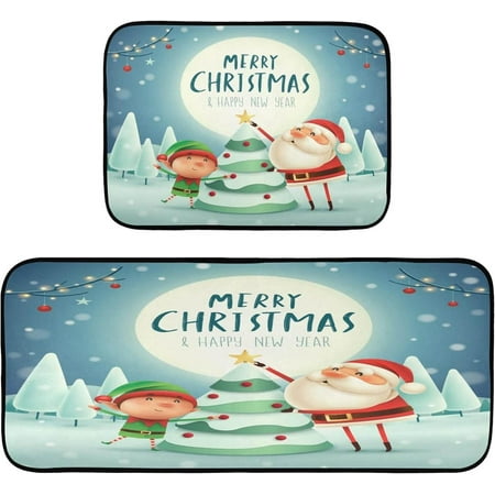 

Hyjoy Santa Claus 2 Pieces Kitchen Rug Cushioned Anti-Fatigue Kitchen Rugs Set for Home Office Laundry 19.7 x 27.6 +19.7 x 47.2