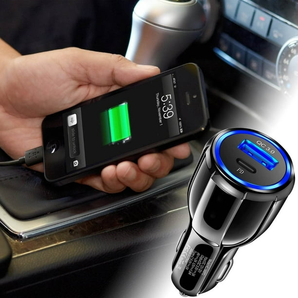 ¡Carga tu dispositivo! Cargador rápido para coche QC3.0 PD: ¡puerto de alimentación para recargas rápidas!
