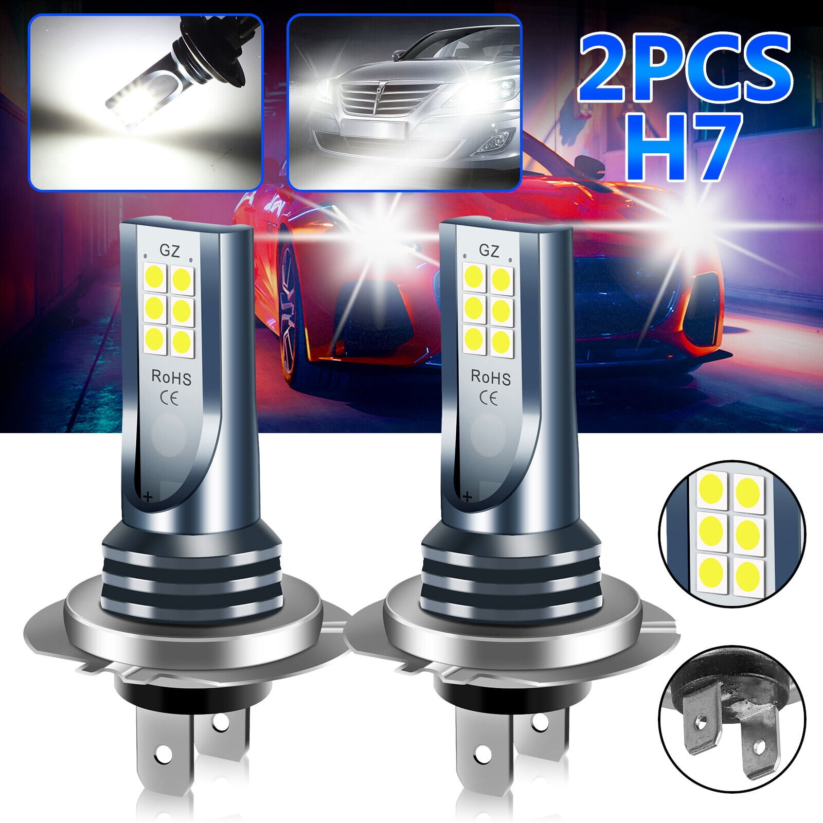 2Pcs H7 LED Headlight Kit 80W 10000LM Hi Or Lo Beam Bulbs 6000K White IP 68  Waterproof Canbus Led Headlight Car Accessories