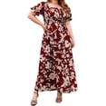 thumbnail image 5 of Frontwalk Ladies Sundress Ruffle Short Sleeve Summer Maxi Dresses Flowy Long Dress Women Casual Loose Floral Bohemian Plus Size Red 4XL, 5 of 6