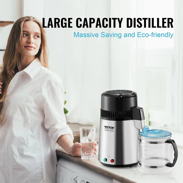 4L 1.05 Gallon 750W Stainless Steel Water Distiller Purifier Machine For Home Countertop