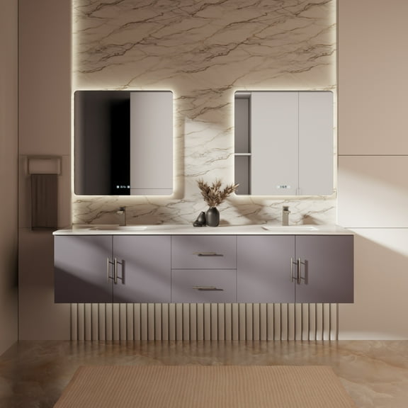 Sonoma 80 in W x 22 in D Dark Grey Double Bath Vanity, Cultured Marble Top and 30 in LED Mirrors