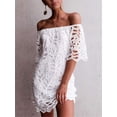 thumbnail image 3 of Vestido PRETTYGARDEN Mini Blanco de Encaje Floral con Hombros Descubiertos Talla S, 3 of 8