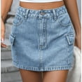 thumbnail image 5 of WTOBBY Women's Bodycon A-Line Denim Skirt High Waist Stretch Raw Hem Button Front Distressed short Skirt for Casual Outfit,Blue L, 5 of 5