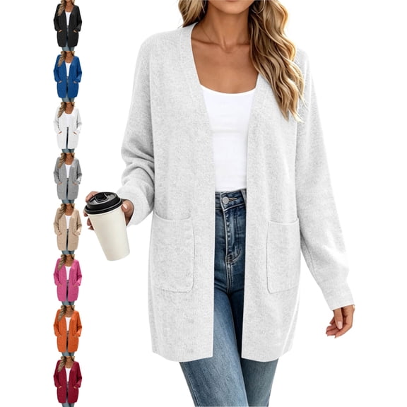 Fall Cardigan Sweater for Women Long Sleeve V-Neck Loose Fit Tops with Pockets