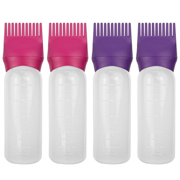 FZWONVUC Paquete de 4 botellas aplicadoras de peine de raíz, aplicador de peine de aceite para el cabello, champús, salones (púrpura+rojo)