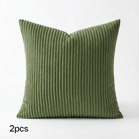SIRIA 2 Pcs Olive Green Decorative Throw Pillow Cover 18X18 Inch for Couch Bed Chair, Aesthetic Rustic Boho Home Decor, Soft Fuzzy Sided Thick Corduroy and Velvet Cute Textured Cushion Case 45Cm