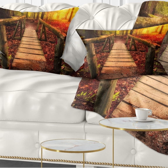 Designart Beautiful Footbridge in Golden Light - Bridge Throw Pillow - 12x20