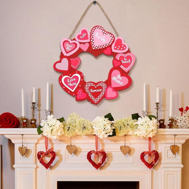Decoraciones para San Valentín, adornos para San Valentín, regalos para San Valentín, colgantes de madera rojos para San Valentín, manualidades, decoración para el hogar, sala de estar, corona decorat