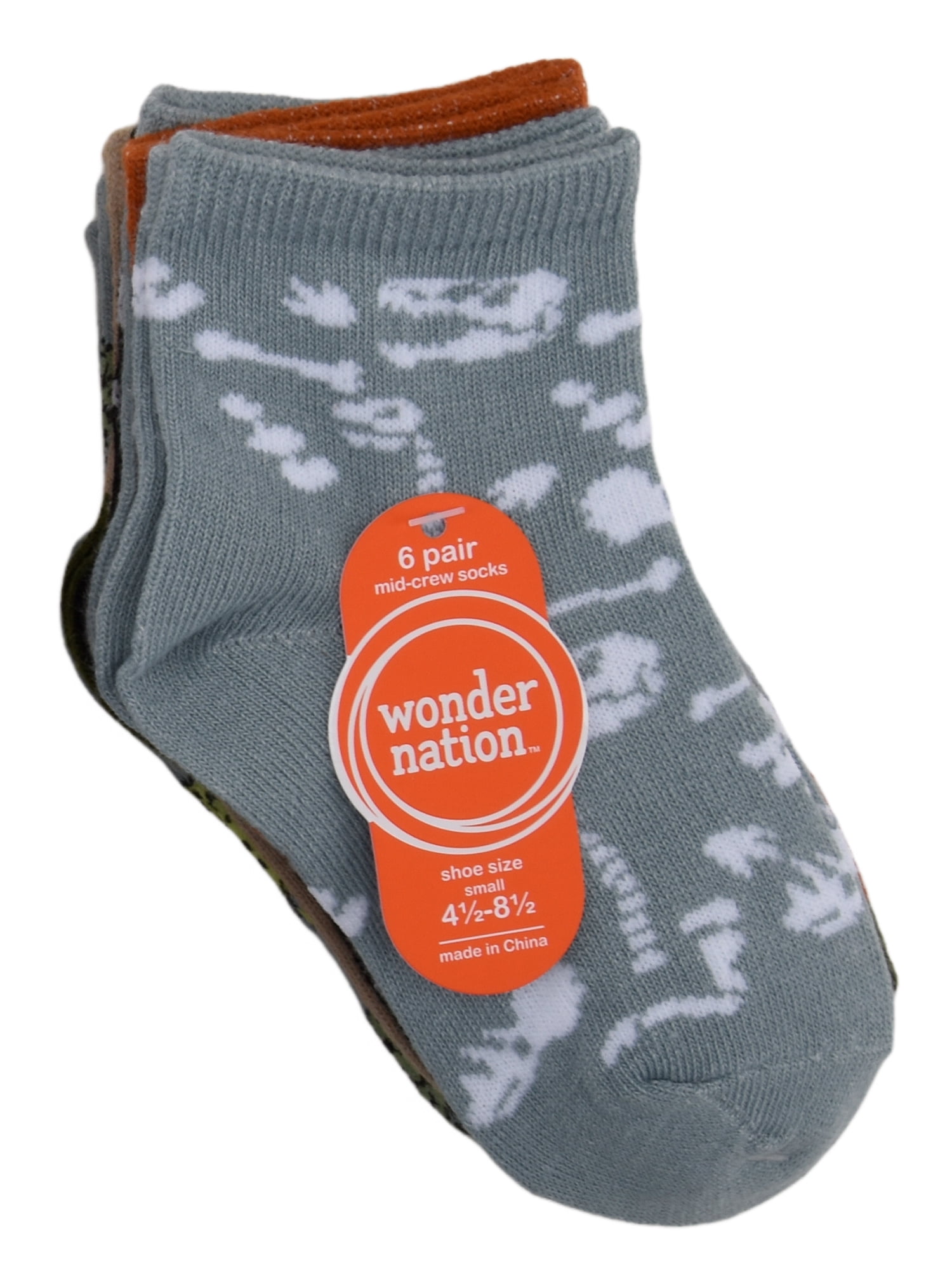 Wonder Nation Mid Crew Graphic Socks, 6-Pack Boys Shoe Size S (4-8.5) - L (3-9)