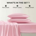 thumbnail image 4 of TURKIO Satin Sheets Queen Silk Sheets Pink Bed Sheet Set,4 Pieces 1800 Microfiber 2 Pillowcase 20"x30", 4 of 7
